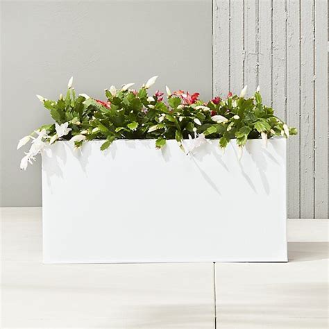 Blox Modern White Metal Outdoor Planter Wide Reviews Cb2 White