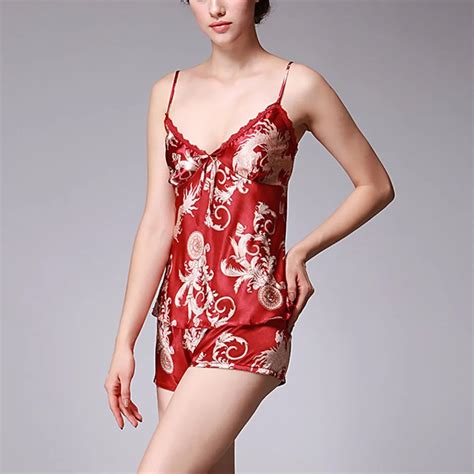 Buy Women Sexy Silk Satin Pajama Set Lace Pyjama Set Sleeveless V Neck