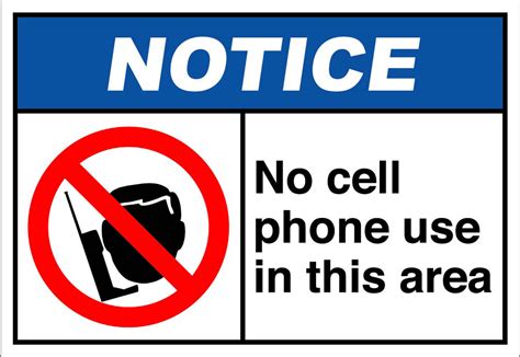 No Cell Phone Use In This Area Notice Osha Ansi Aluminum Metal Sign