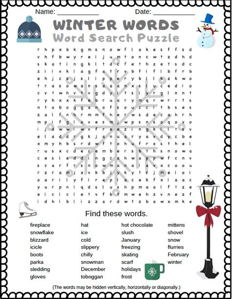 Winter Words Fun Word Search Puzzle For Young Students Free Puzzle