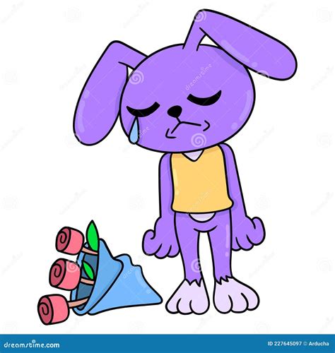 Rabbit Boy Is Sad Crying Because Of A Broken Heart Doodle Icon Image