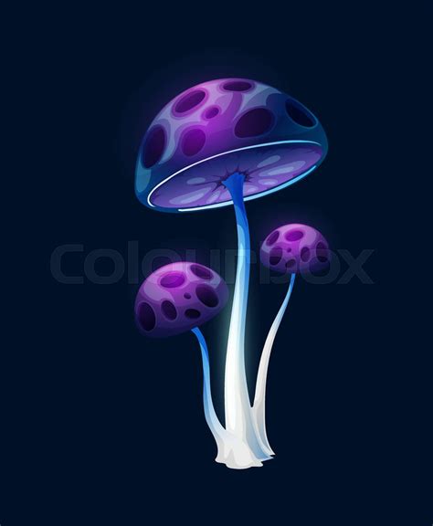 Fantasy Magic Long Purple Blue Mushrooms Stock Vector Colourbox