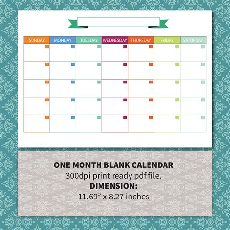 Printable One Month Calendar