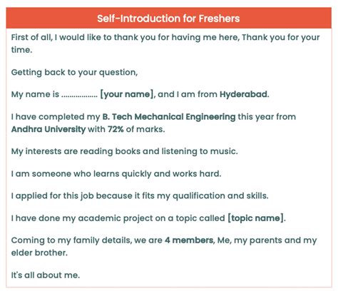 self introduction examples for freshers