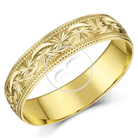 Jewelry Watches 9ct Yellow Gold Ring Bead Diamond Cut Edge Medium D