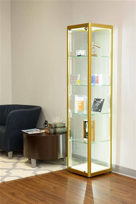 Full Glass Narrow Tower Elegant Gold Aluminum Framing 155w Glass