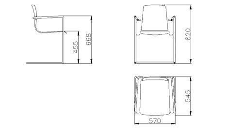 Small Chair Front Side And Top View Elevation Cad Block Details Dwg