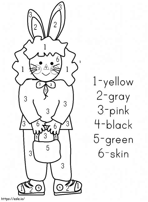 Easter Bunny Girl Color By Number Coloring Page