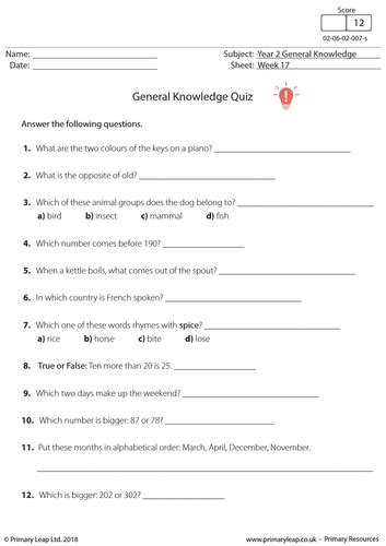 Ks2 General Knowledge Quiz Teaching Resources