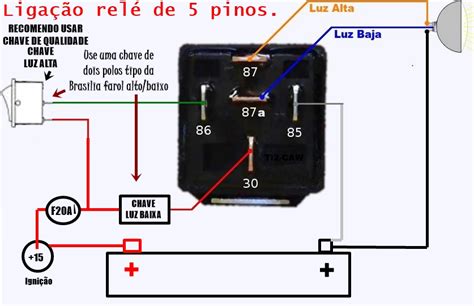 Auto Elétrica Caseira Ligação de relé de 5 pinos