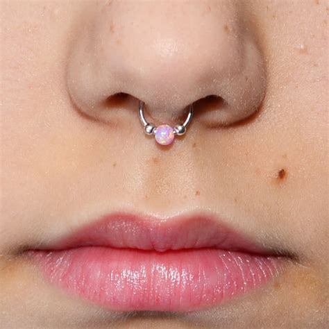 Silver Septum Ring Septum Jewelry Mm Pink Opal Nose Hoop Etsy