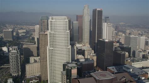 5k Stock Footage Aerial Video Of Approaching Skyscrapers Downtown Los