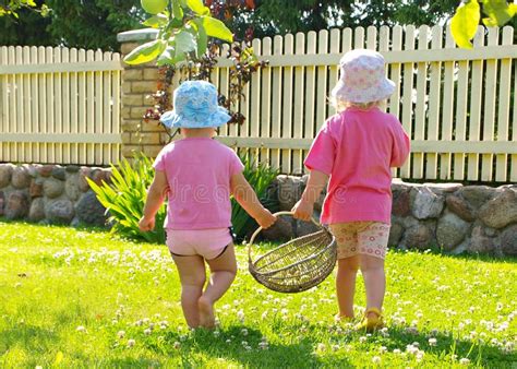 Little Girls Carrying Basket Stock Image Image Of Gardening