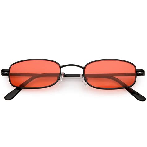 90s Small Rectangle Sunglasses Slim Arms Color Tinted Lens 45mm Black Red