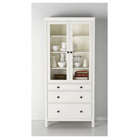 Ikea Hemnes White Stain Glass Door Cabinet With 3 Drawers Glass