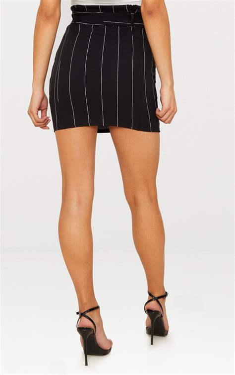 Black Pinstripe Tie Waist Mini Skirt Skirts Prettylittlething Usa