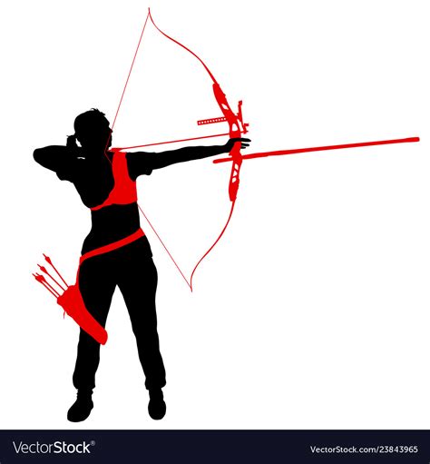 Silhouette Attractive Female Archer Bending A Bow Vector Image