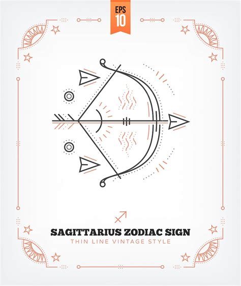 Premium Vector Vintage Thin Line Sagittarius Zodiac Sign Label Retro