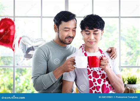 Happy Smiling Lgbt Couple Sharing Special Moment Together On Valentine Day Asian Gay Male Lover