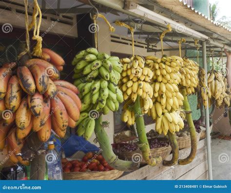 Bananas Hanging From A Market Stall Stock Image Image Of Plant Fresh