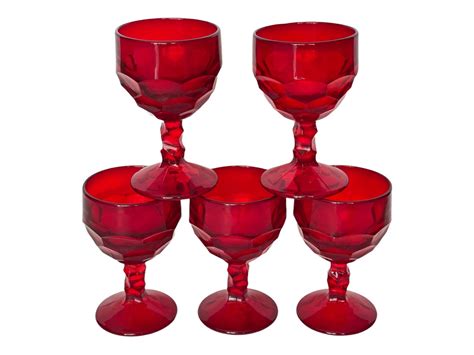 Vintage Red Stem Liquor Goblets 5 Viking Georgian Ruby Red Etsy