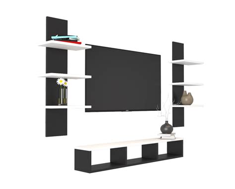 Brownblack And White Wooden Wall Mounted Tv Cabinet For Home Living