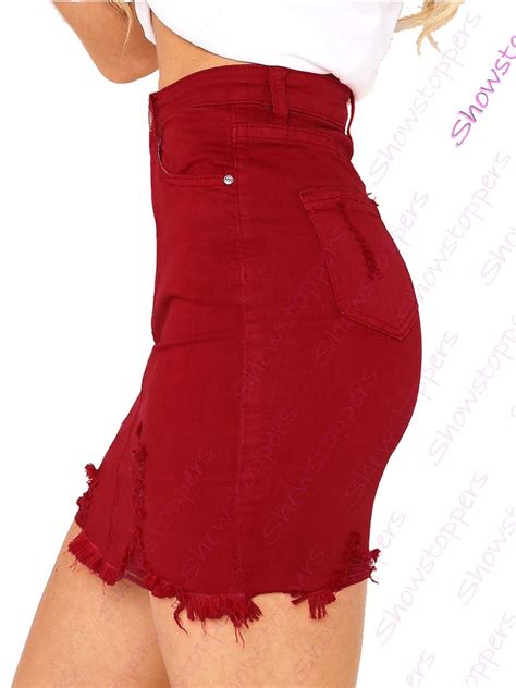 Womens Stretch Denim Skirt Pencil Ripped Skirts New Size 6 8 10 12 14 White Ebay