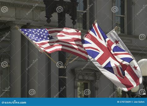 American Flag Hanging With Union Jack British Flag Royalty Free Stock