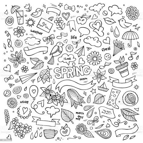 Artist Drawing Of Random Items That Depict Spring Stock