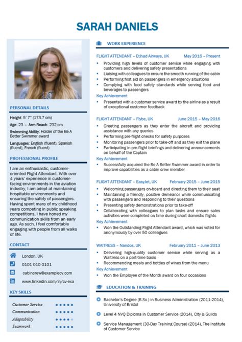 Application to the job of database administrator at your office and submission of my cv/resume. Cabin Crew CV Template | The Best Template for Flight ...