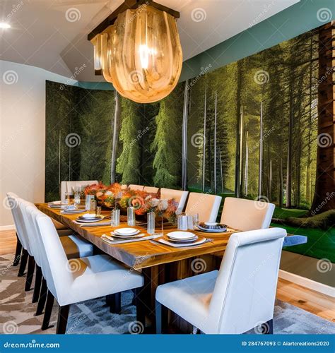 An Enchanted Forest Dining Room With Tree Trunk Dining Table Leafy