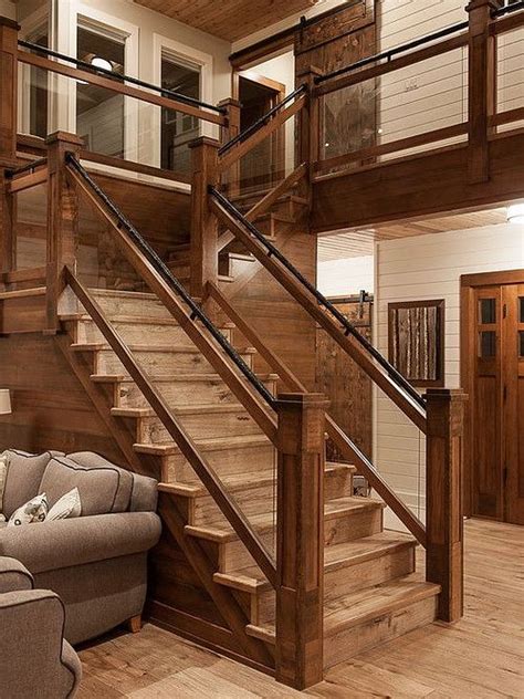 𝙼𝚢𝚛𝚊 𝙼𝚞𝚜𝚎 Staircase Railing Design Rustic Staircase Rustic Stairs