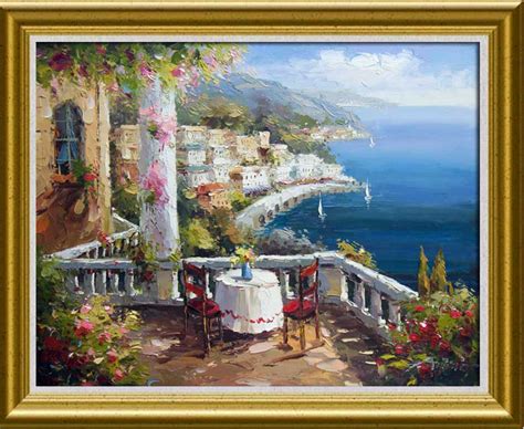 Italian Vineyard Tuscany Sea Landscape Oil Painting 6985 Albert