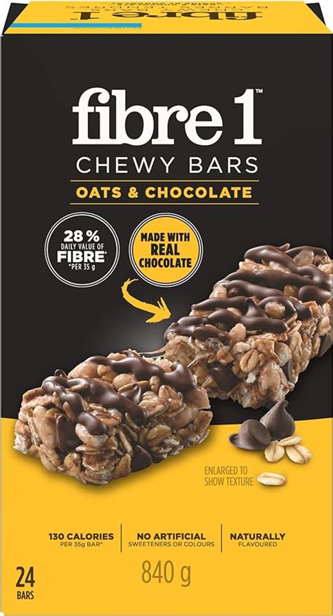 fibre 1 chewy bar oats and chocolate 24 bars amazon ca grocery