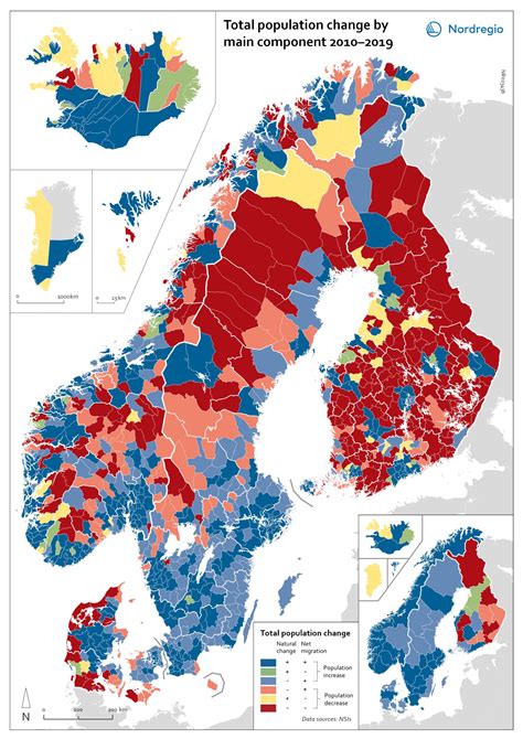 population increase decrease in the nordic countries between 2010 and 2019 r mapporn