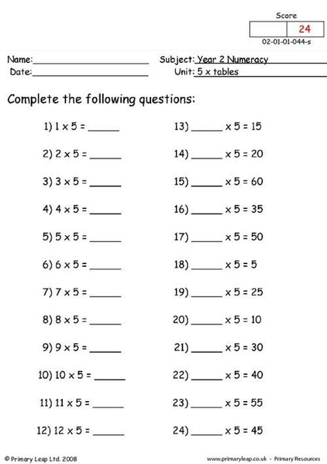 5 x tables Worksheet | Multiplication worksheets, Preschool math