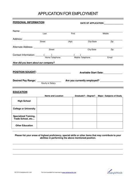 Printable Basic Employment Application