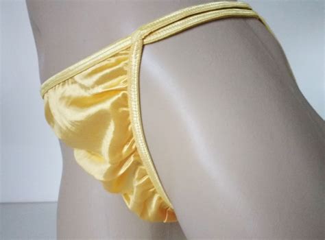 Bright Yellow Silky Shiny Nylon Satin String Bikini Panties Tanga Knickers Uk 8 Ebay
