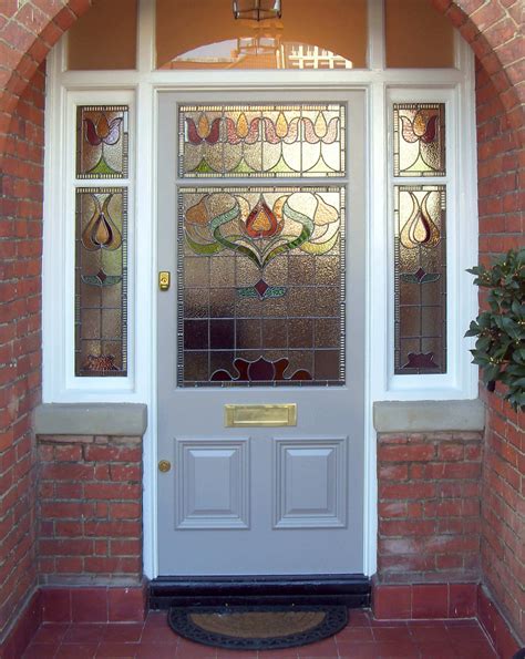 Custom Edwardian Front Door With Door Frame And Clear Glass Panels In