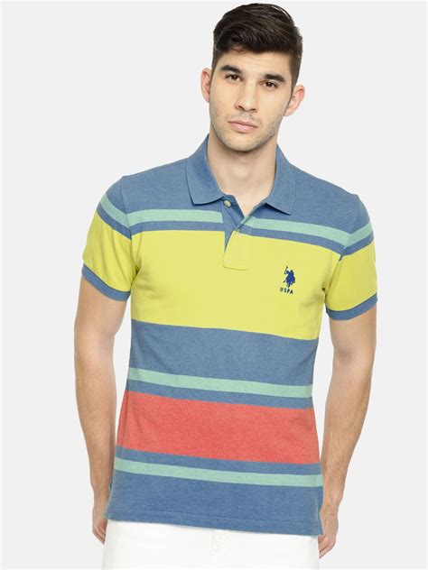 Us Polo Assn Men Blueand Yellow Colourblocked Polo Collar T Shirt 1999 Latest Mens Wear