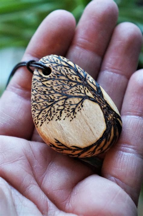 Wooden Tree Pendant Wooden Necklace Natural Jewellery Etsy Wood
