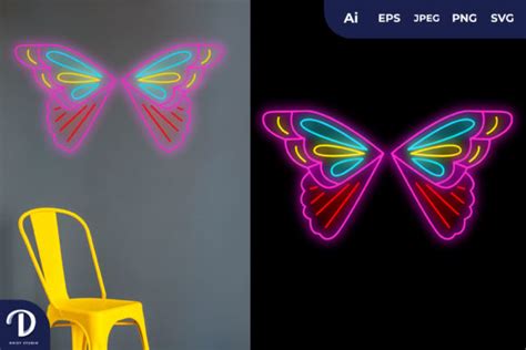 A Pair Of Butterfly Wings Outline Neon Graphic By Drizy Studio