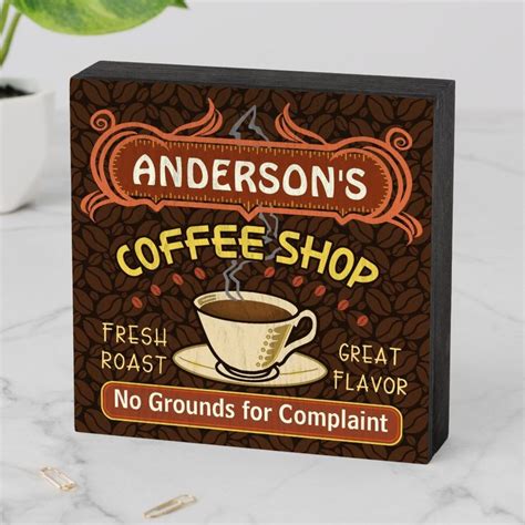 Coffee Shop Coffeehouse Cafe Beans Personalized Wooden Box Sign