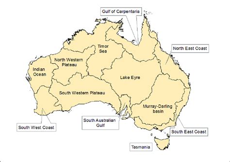 Map Indicating Positions Of Major Drainage Divisions Across Australia