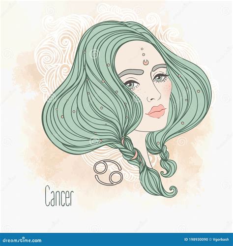 Zodiac Illustration Of Cancer Zodiac Sign As A Beautiful Girl Vector