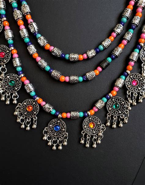 Afghani Beaded Multistrand Necklace With Charms Afghani Jewelry Kuchi