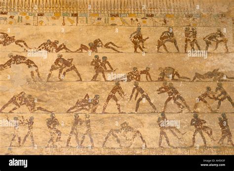 Wall Paintings Of Wrestlers In Tomb Of Saqet Iii Tombs At Beni Hassan
