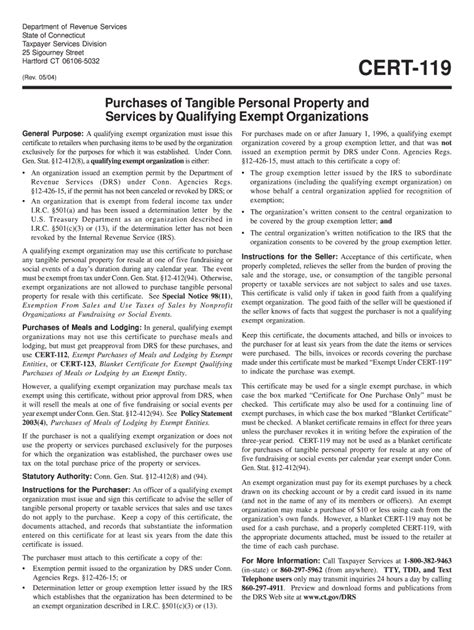 Ct Drs Cert 119 2004 2022 Fill Out Tax Template Online Us Legal Forms