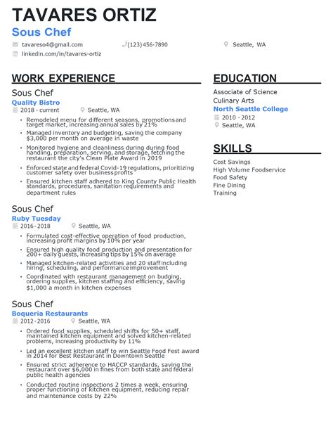 Download Free Sous Chef Resume Docx Word Template On