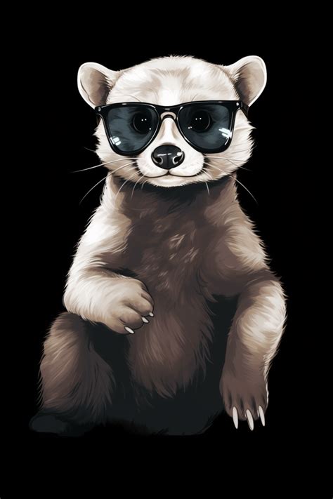 A Portrait Of A Ferret Wearing Sunglasses Direct Shot Standing Upright